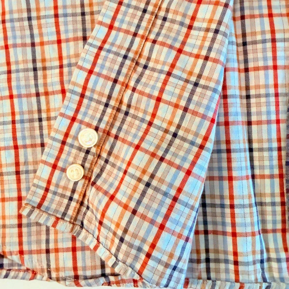 Peter Millar Collection Mens 2XL Plaid Button Down Shirt Red Blue